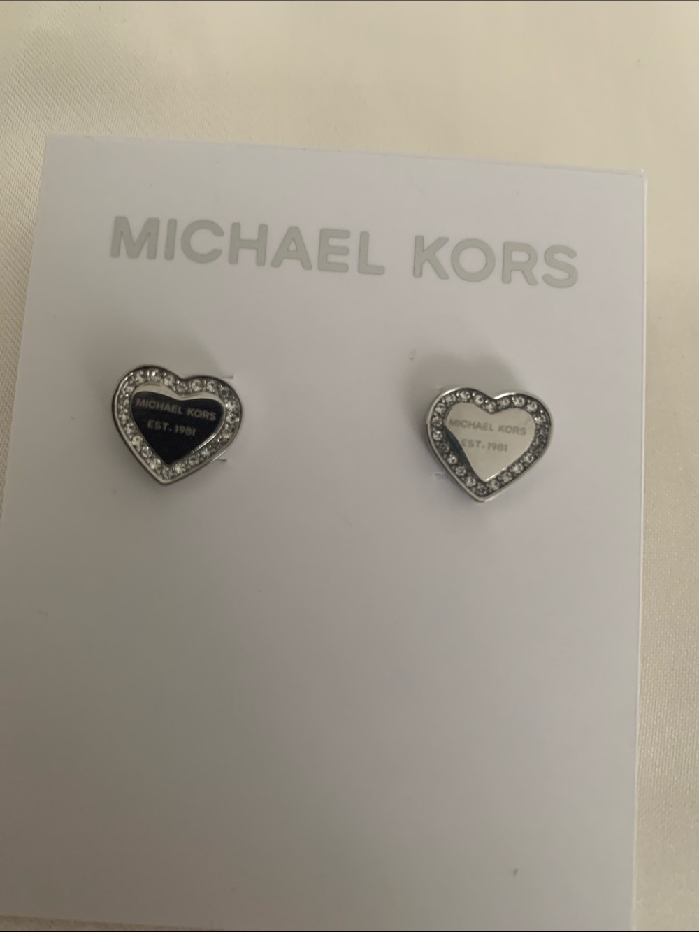 Michael Kors Silver Heart Stud Earrings with Pink Inset
